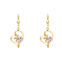 Load image into Gallery viewer, 14K Tricolor Heart Lever Back Ear with Hawaiian Flower