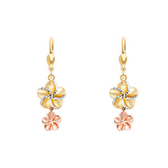 14K Tricolor Hawaiian flower Lever Back Earring