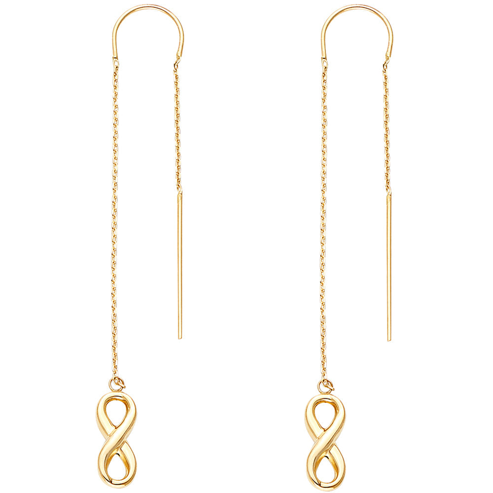 14K Yellow Double Lines Chain Infinity Earring