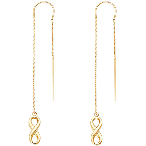14K Yellow Double Lines Chain Infinity Earring