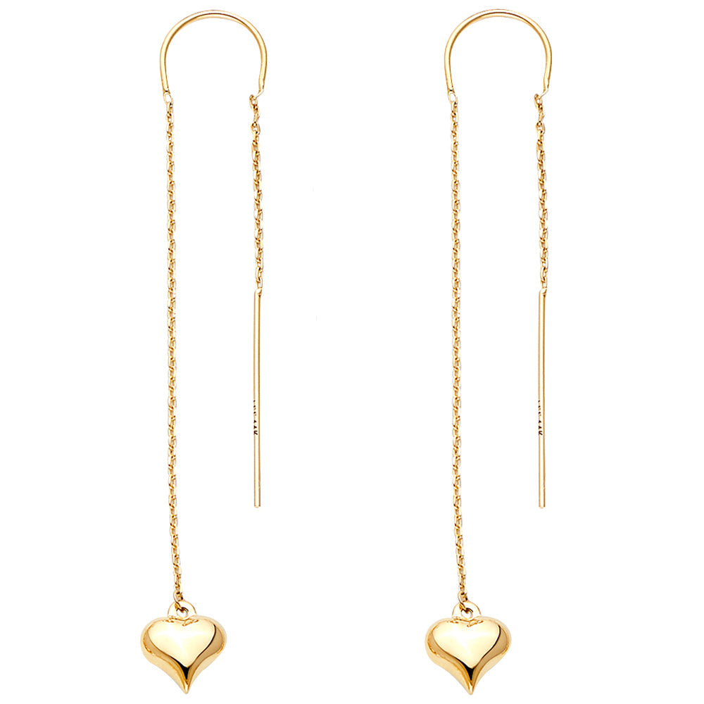 14K Yellow Double Lines Chain Heart Earring
