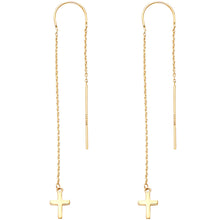 Load image into Gallery viewer, 14K Yellow Double Lines Chain Cross Earring