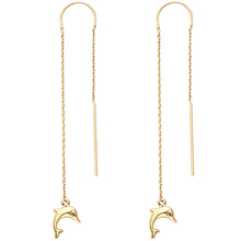 Load image into Gallery viewer, 14K Yellow Double Lines Chain Dolphin Earring