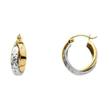 14K Two Tone Gold 7mm Double Fancy Hoop Earrings