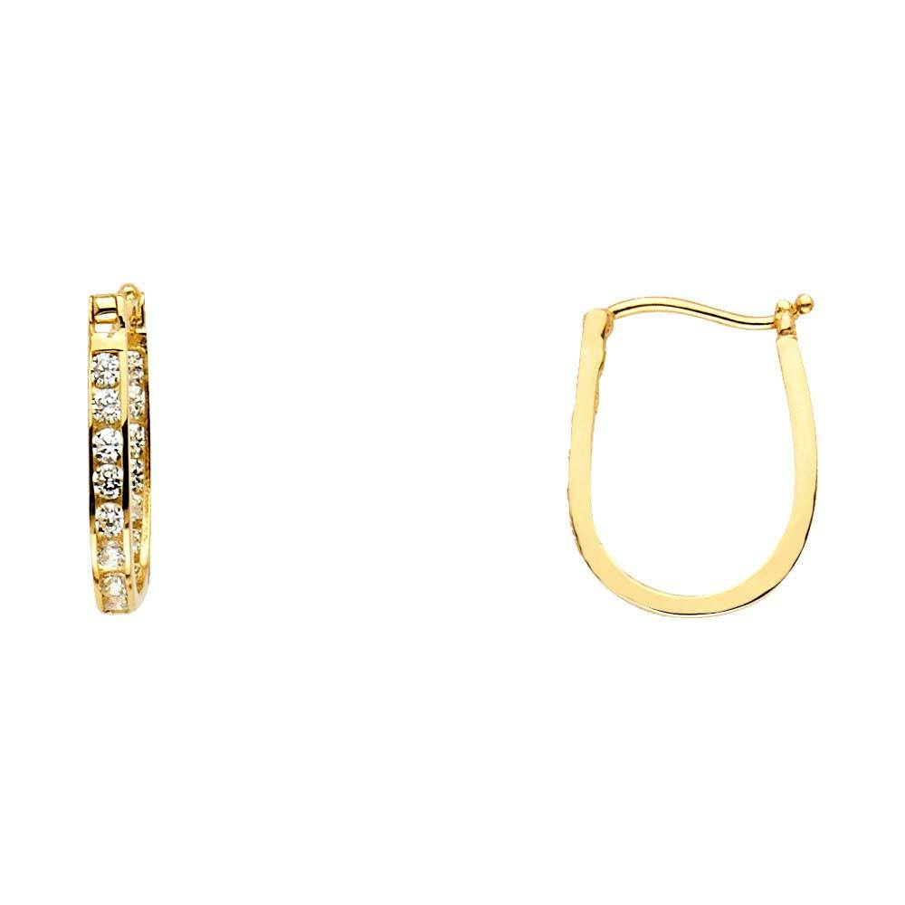 14K Yellow Gold 13mm Clear CZ Semi Eternity Hoop Earrings