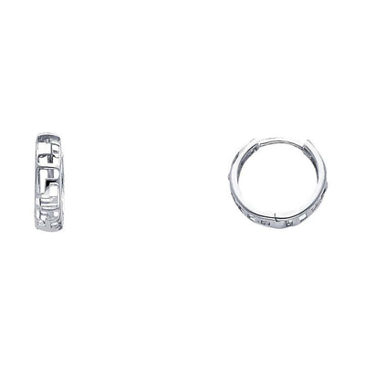 14K White Gold 4mm Greek Key Huggies Earrings