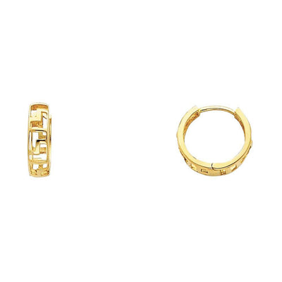 14K Yellow Gold 4mm Greek Key Huggies Earrings
