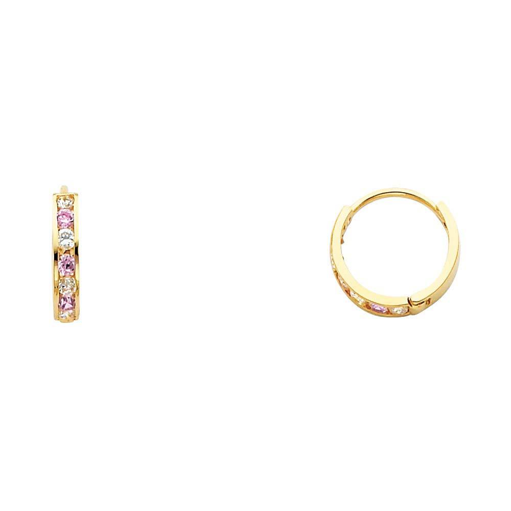 14K Yellow Gold 2mm CZ Huggies Earrings