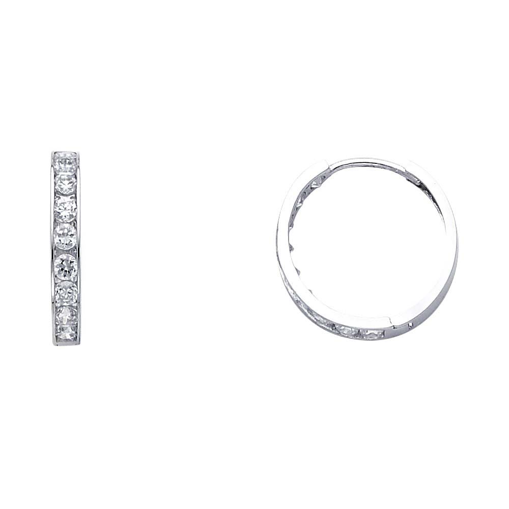 14K White Gold 3mm CZ Huggies Earrings