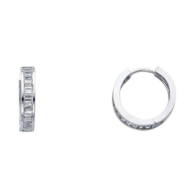 14K White Gold 4mm CZ Huggies Earrings