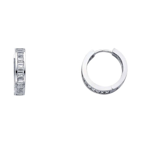 14K White Gold 4mm CZ Huggies Earrings