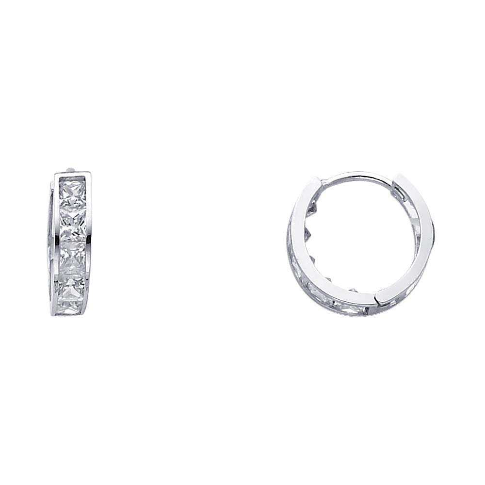 14K White Gold 2mm CZ Huggies Earrings