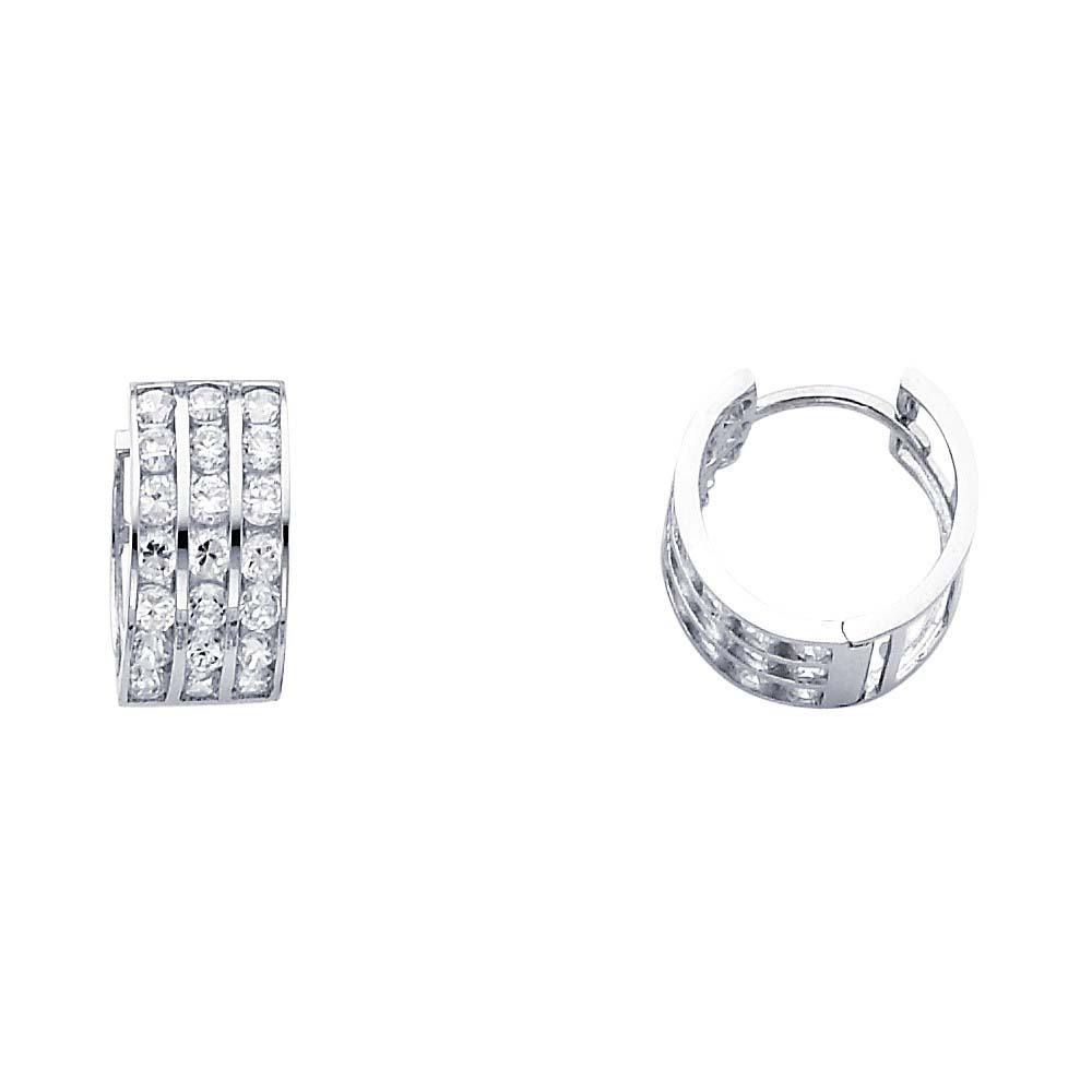 14K White Gold 7mm CZ Huggies Earrings