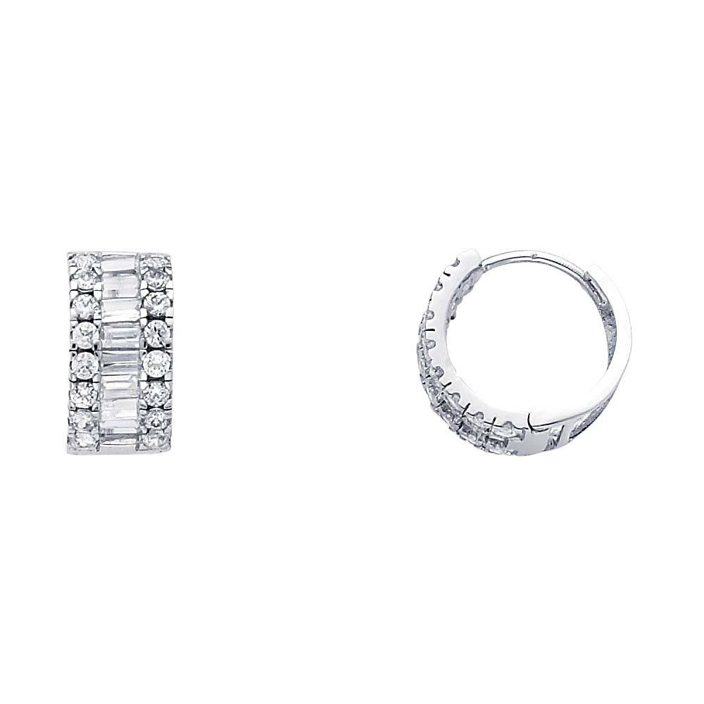 14K White Gold 7mm CZ Huggies Earrings