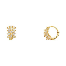 Load image into Gallery viewer, 14k Yellow Gold Polished Prong Set Round CZ Huggie Earrings With Hinge Backing