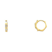 Load image into Gallery viewer, 14k Yellow Gold Polished Bar Set Round CZ Huggie Earrings With Hinge Backing