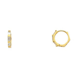 14k Yellow Gold Polished Bar Set Round CZ Huggie Earrings With Hinge Backing