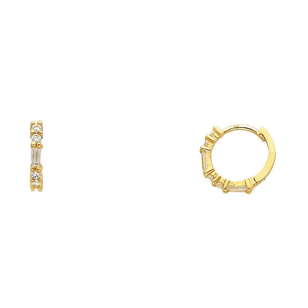 14k Yellow Gold Polished Prong Set Round CZ Huggie Earrings With Hinge Backing