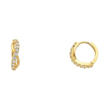 Load image into Gallery viewer, 14k Yellow Gold Polished Prong Set Infinity CZ Huggie Earrings With Hinge Backing