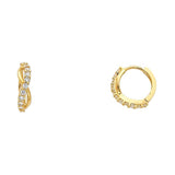 14k Yellow Gold Polished Prong Set Infinity CZ Huggie Earrings With Hinge Backing