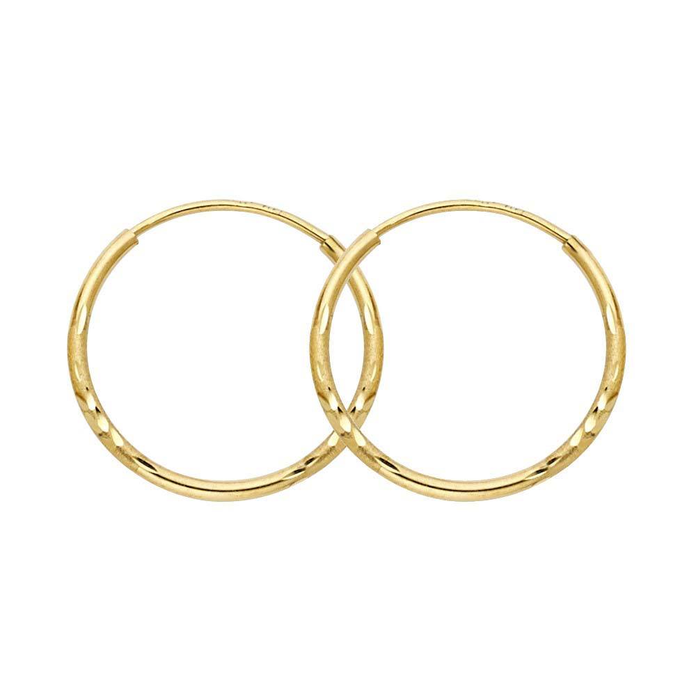 14k Yellow Gold 1.5mm Diamond Cut Hoop Earrings