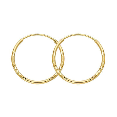 14k Yellow Gold 1.5mm Diamond Cut Hoop Earrings