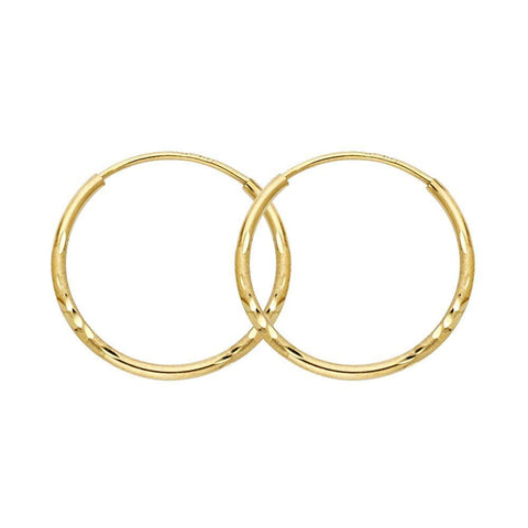 14k Yellow Gold 1.5mm Diamond Cut Hoop Earrings