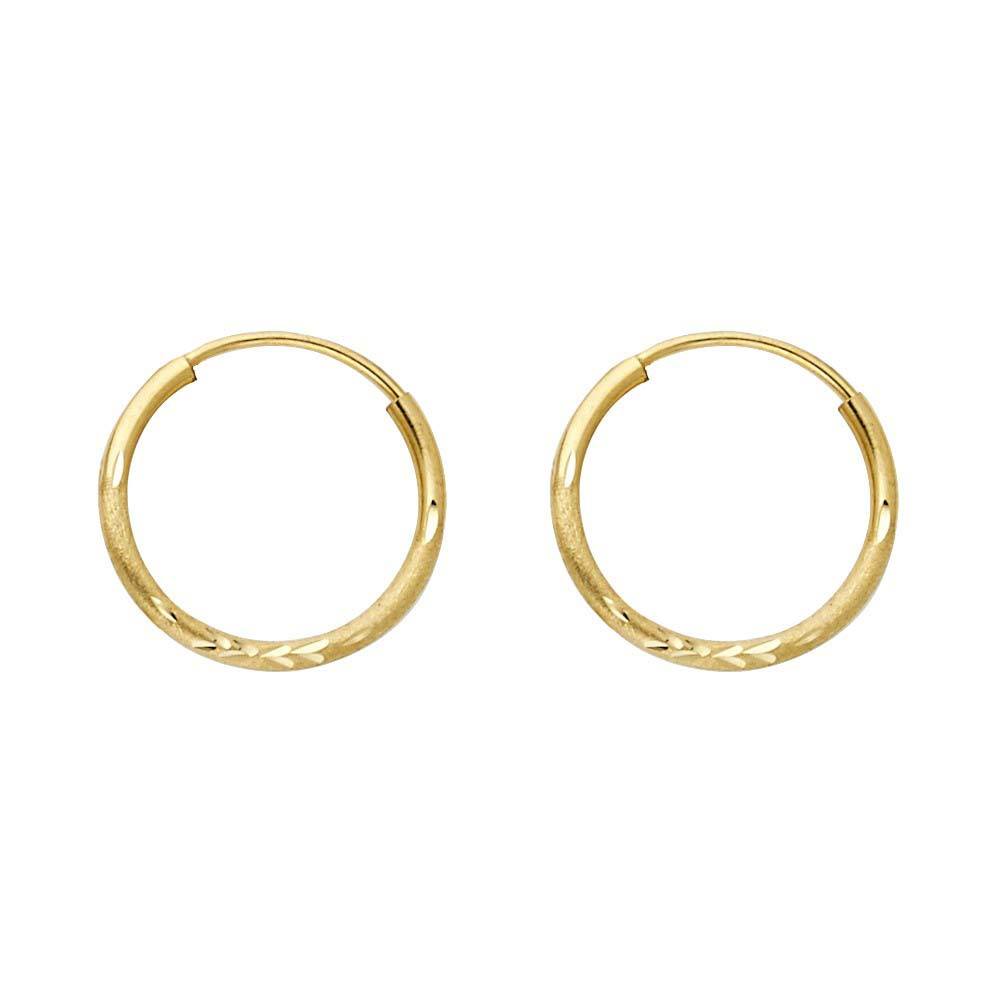 14k Yellow Gold 1.25mm Diamond Cut Hoop Earrings