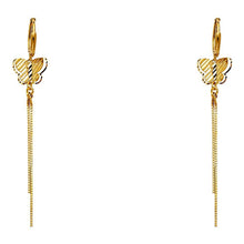 Load image into Gallery viewer, 14K Yellow Gold Butterfly Hanging Earrings