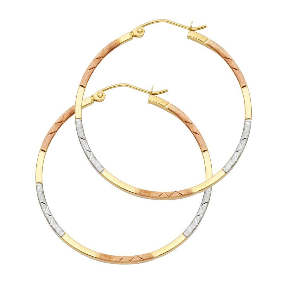 14k Tri Color Gold 1.5mm Diamond Cut Tube Hoop Earrings