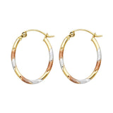 14k Tri Color Gold 15mm Diamond Cut Tube Hoop Earrings