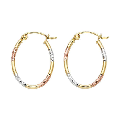 14k Tri Color Gold 15mm Diamond Cut Tube Hoop Earrings