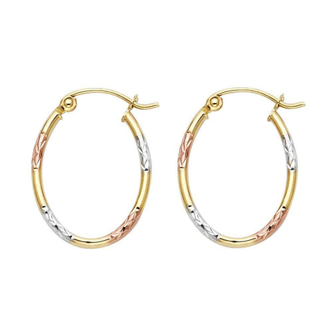 14k Tri Color Gold 15mm Diamond Cut Tube Hoop Earrings