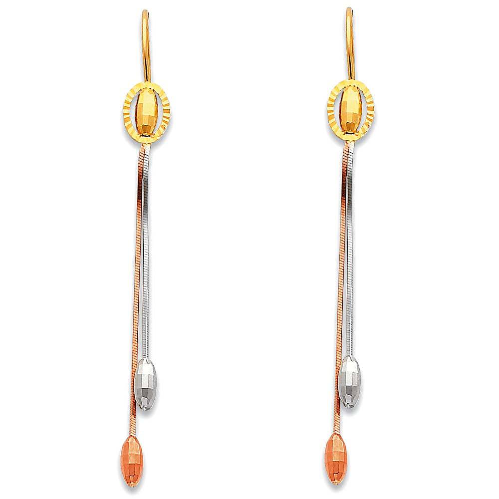14K Tri Color Gold Hanging Earrings