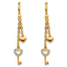 Load image into Gallery viewer, 14K Yellow Gold CZ Key Hanging Earrings