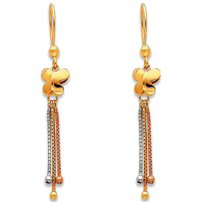 14K Tri Color Gold Hanging Earrings