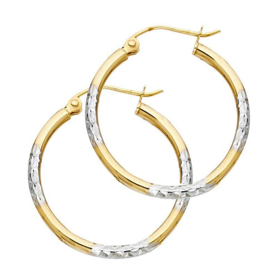 14k Two Tone Gold 1.5mm Diamond Cut Tube Hoop Earrings