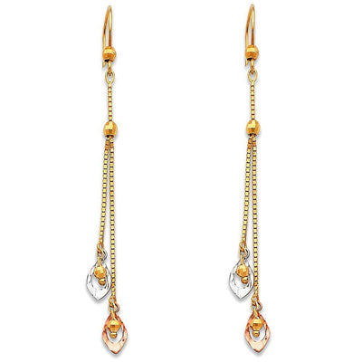 14K Tri Color Gold Hanging Earrings