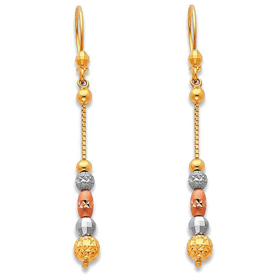14K Tri Color Gold Hanging Earrings