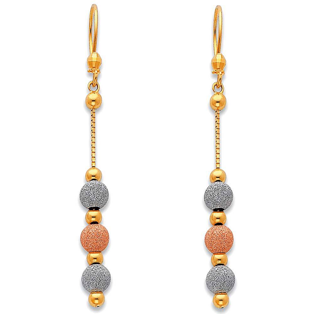 14K Tri Color Gold Hanging Earrings