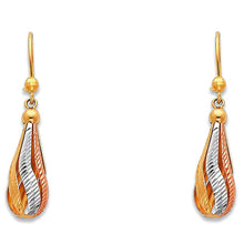 Load image into Gallery viewer, 14K Tri Color Gold Teardrop Hanging Earrings