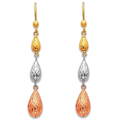 14K Tri Color Gold Hanging Earrings