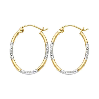 14k Two Tone Gold 15mm Diamond Cut Tube Hoop Earrings