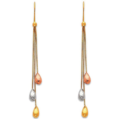 14K Tri Color Gold Hanging Earrings
