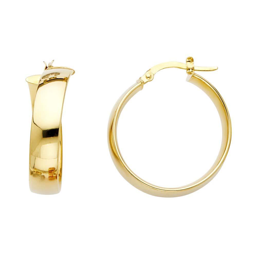 14K Yellow Gold 6mm Medium Polished Thick Latch And Hinge-Notch Post Backing Hoop Earrings
