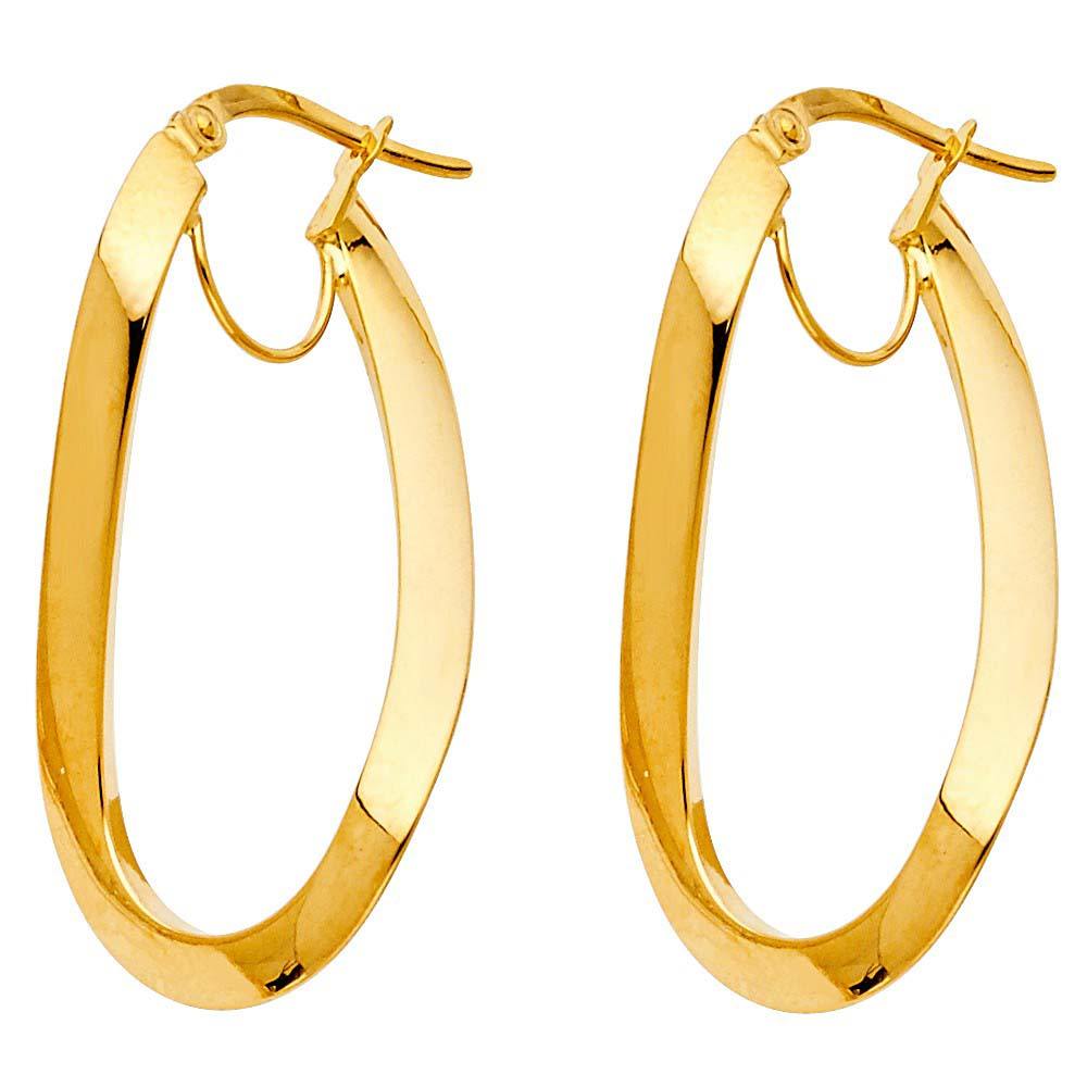 14K Yellow Gold Oval Hoop Earrings