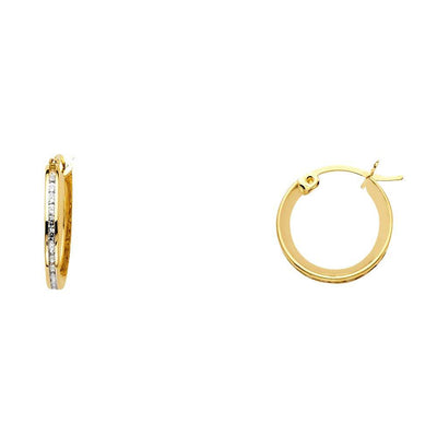 14K Yellow Gold 2mm Clear CZ Channel Hoop Earrings