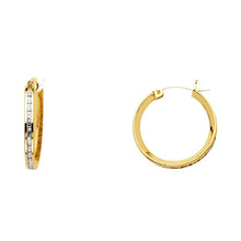 Load image into Gallery viewer, 14K Yellow Gold 2mm Clear CZ Channel Hoop Earrings