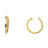 14K Yellow Gold 2mm Clear CZ Channel Hoop Earrings