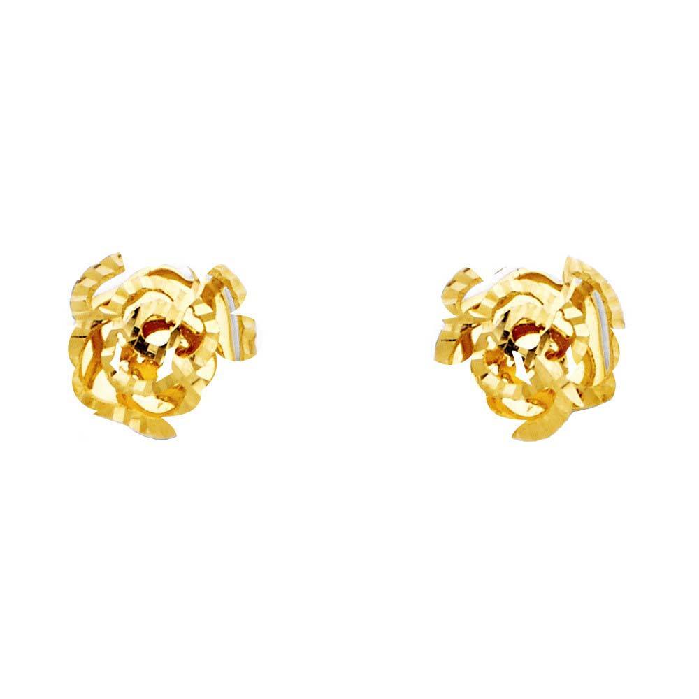 14K Yellow Gold 9.9mm Open Rose Flower Stud Earrings